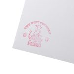 Detail shot of West Country Princes stamp which is applied to the back of each print, it features banksys gangsta rat design with west country above and prince below the character. each side of the rat there is two crowns. the stamp is hand stamped in red.