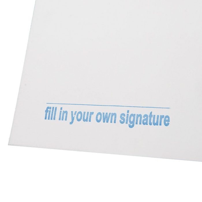 An image of the back of the print showing the 'Fill your own signature' stamp in blue. an idea from andy warhol for everyone to own a marilyn and be famous for 15 minutes.