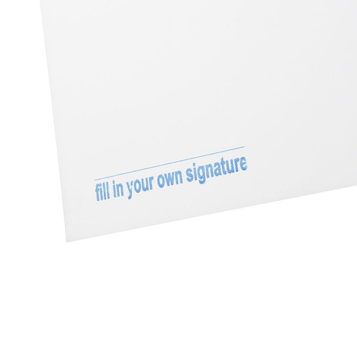 An image of the back of the print showing the 'Fill your own signature' stamp in blue. an idea from andy warhol for everyone to own a marilyn and be famous for 15 minutes.