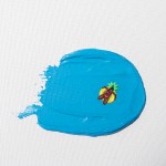 Louise Nordh's canvas painting captures a tiny, detailed figure amidst a vibrant blue paint dollop.