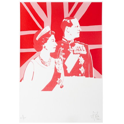 an image of queen elizabeth the second and prince phillip in red