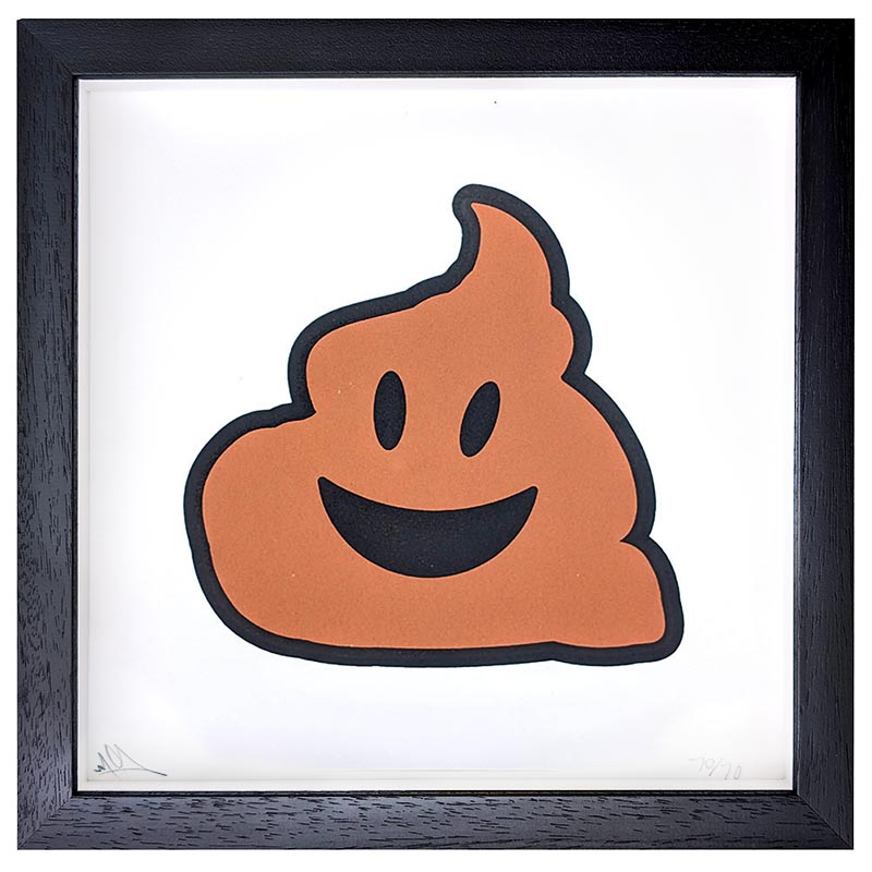 Screen print artwork by RYCA featuring a smiling poop emoji.